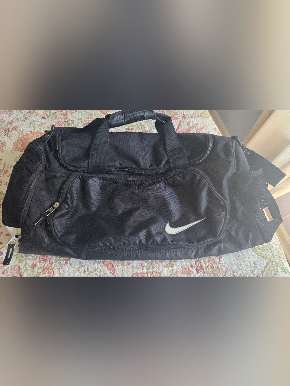 Nike Black Men's Duffel Bag with White Swoosh